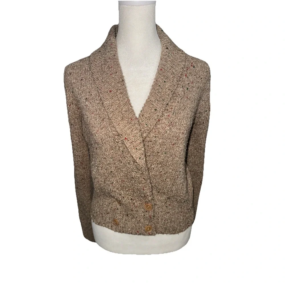 Vintage The Villager Brown Silk Wool Blend Cardigan SIZE Medium - Picture 9 of 9